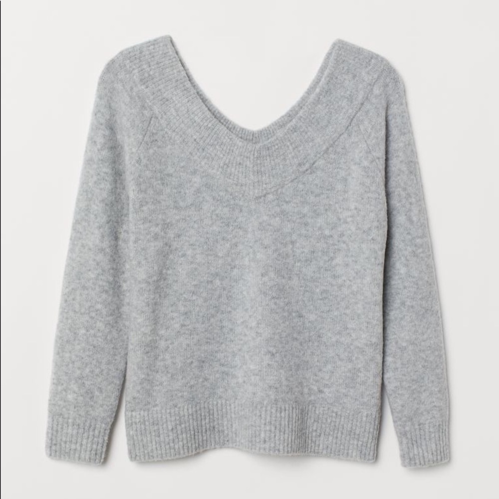 grey, soft, knit v-neck sweater